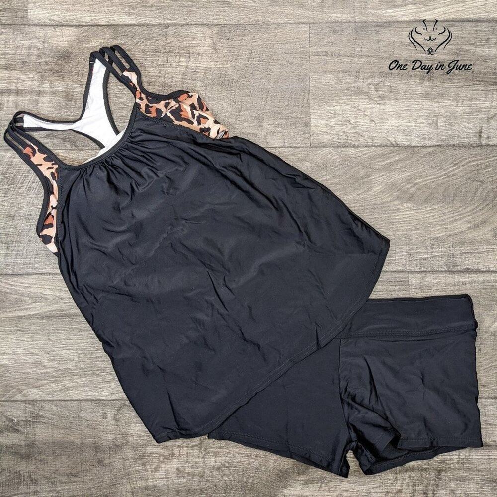 Yonique Double Up Boy Short Tankini Swimsuit Size L